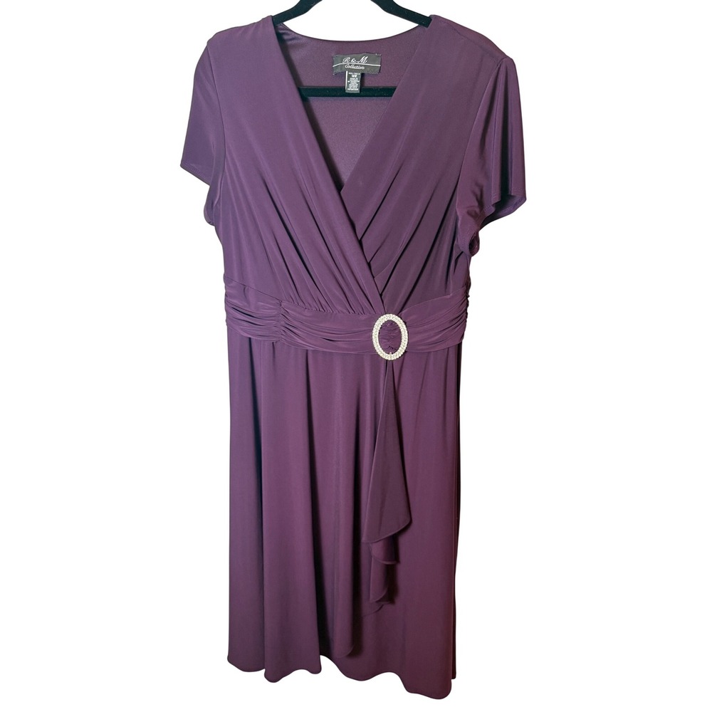 Plum‎ Purple Rhinestone Buckle Faux Wrap Dress 14W Plus sz Wedding